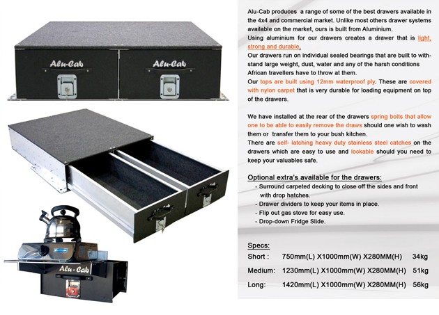 Tiroir double ALU-CAB Court (750mm) - Dimensions extérieures 817x1000x281mm