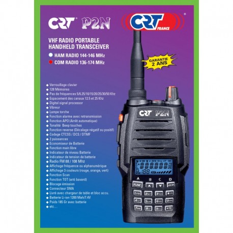 Talky Walky VHF professionnel CRT P2N • VHF COM 136 - 174 mHz • 1w - 5w ERP 