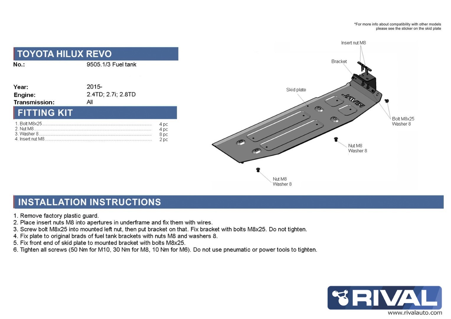 Protection réservoir carburant RIVAL 2111.9505.1.3 • Acier embouti 3mm