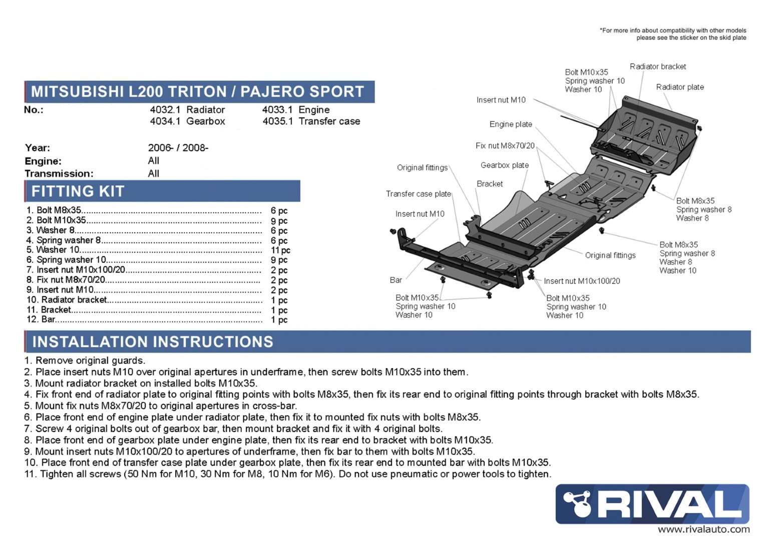 Protection boite de transfert RIVAL 2333.4035.1 • Aluminium embouti 4mm