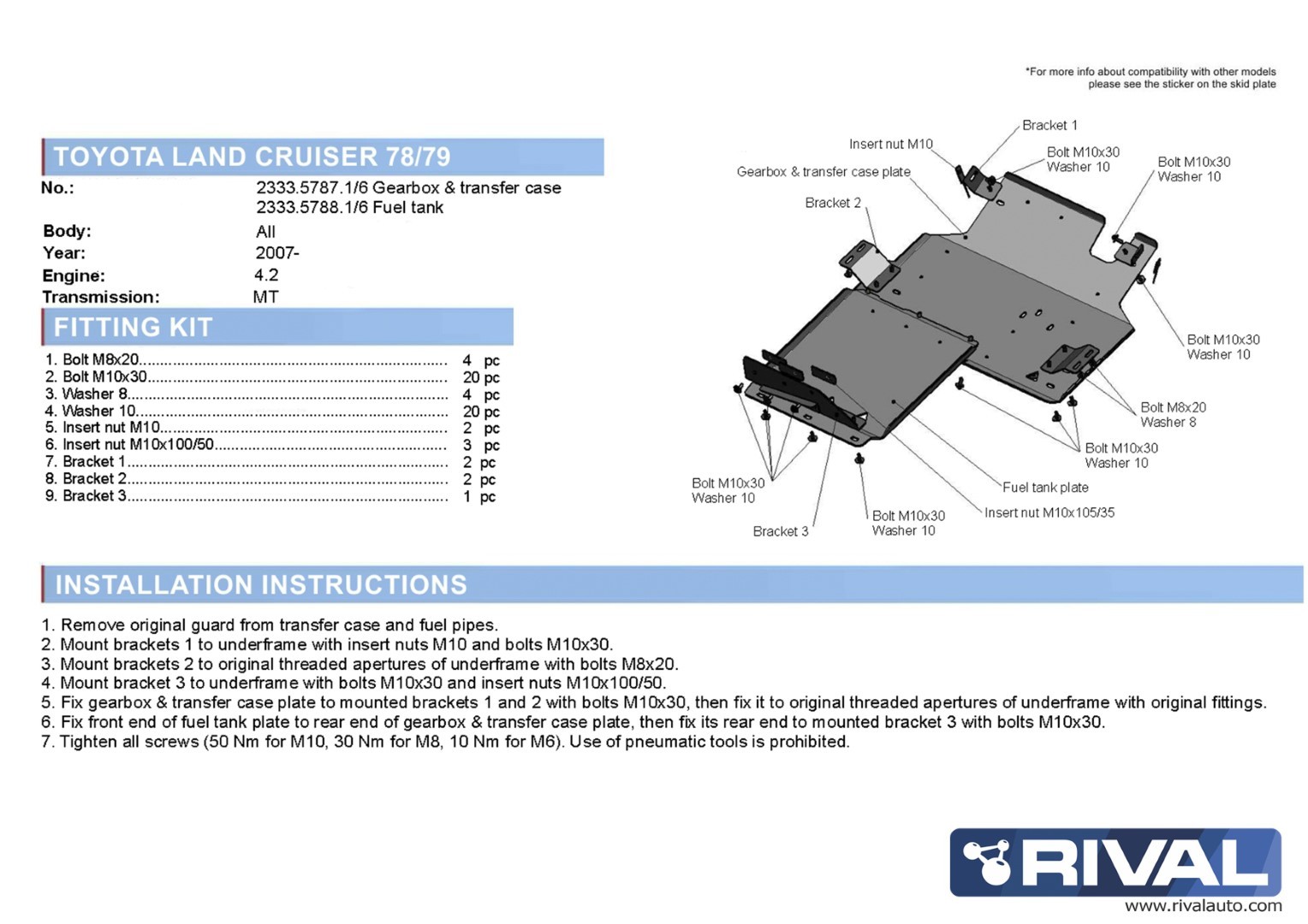 Protection boite de vitesse + boite de transfert RIVAL 2333.5787.1.6 • Aluminium embouti 6mm