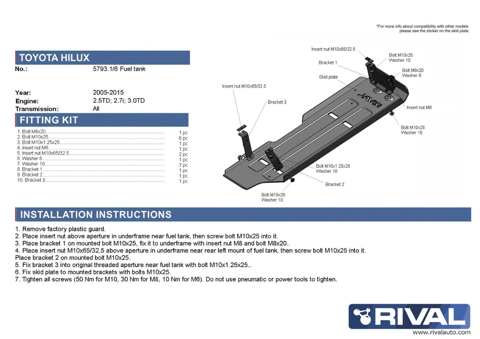 Protection réservoir carburant RIVAL 2333.5793.1.6 • Aluminium embouti 6mm