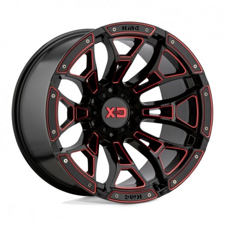 Jante aluminium 4x4 KMC XD841 Boneyard Gloss Black Milled W/ RED Tint XD Series • 20"x10" • 5x127 • CB71.5 • ET-18 